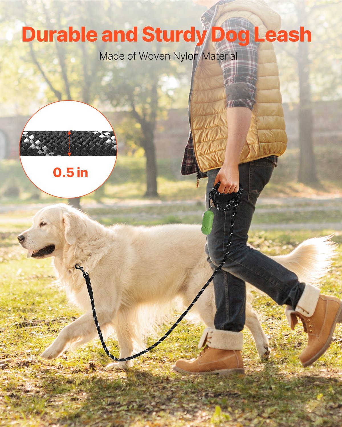 Pawvoo  Pet_store Rope Dog Leash, 6ft Heavy Duty Dog Leash With Comfortable PaddedLeashes, Collars